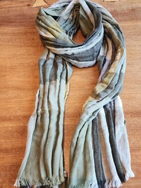 Burberry Striped Linen And Silk Crinkled Scarf - Olive, Gray & Cream